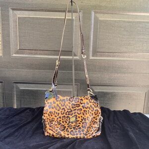 Dooney & Bourke Leopard Print Shoulder Bag in Brown and Black